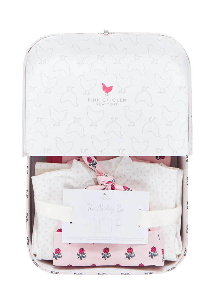 Pink Chicken - Pink Tiny Flower Layette Set in a Nesting Box