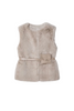 Beige Belted Faux Fur Vest