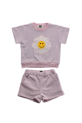 Petite Hailey - Metallic Daisy Sweatshirts Set Pink