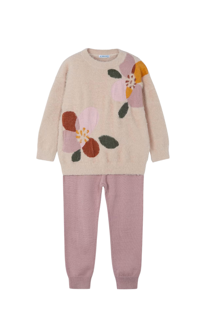 Rose Knit Pant & Sweatshirt Set