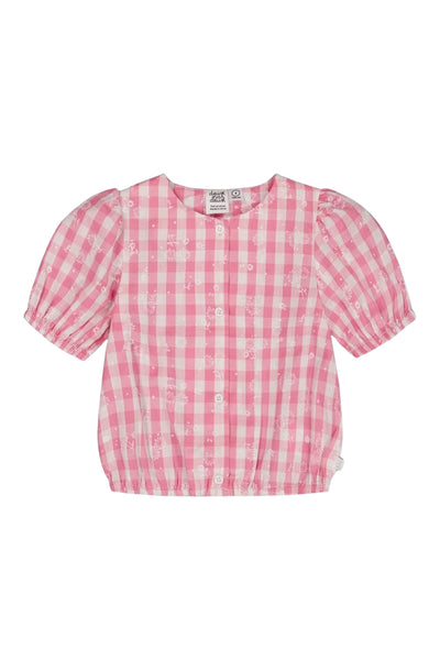 Deux Par Deux - Pink Check Puff Sleeve Top