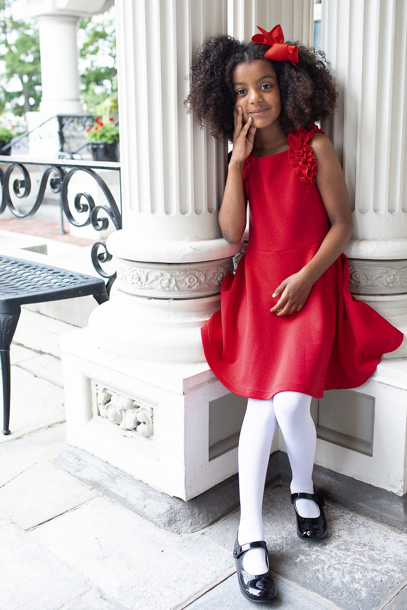 Red Girl Neoprene Scuba Dress With Ruffles/ Interview Pageant