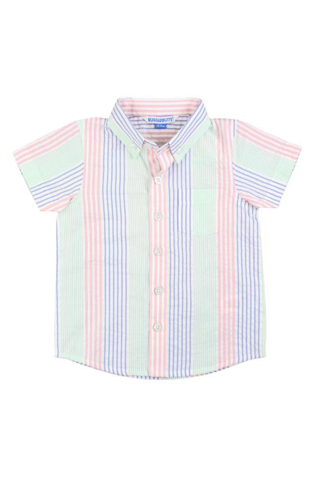 Ruffle Butts - Boys Multicolor Seersucker Short Sleeve Button Down