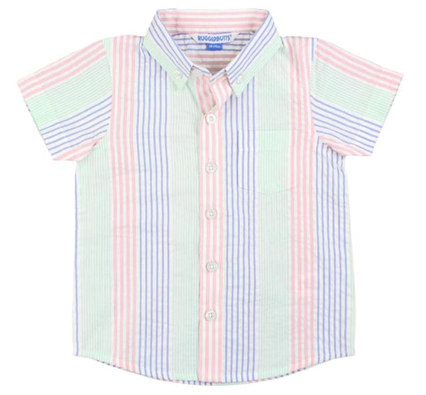 Ruffle Butts - Boys Multicolor Seersucker Short Sleeve Button Down