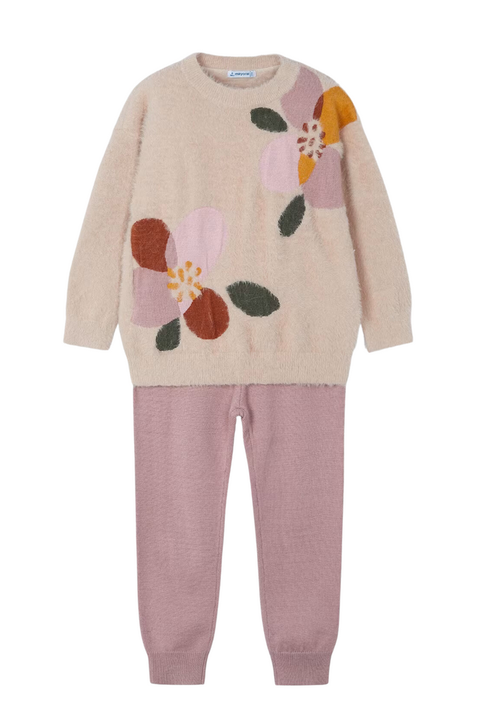 Rose Knit Pant & Sweatshirt Set