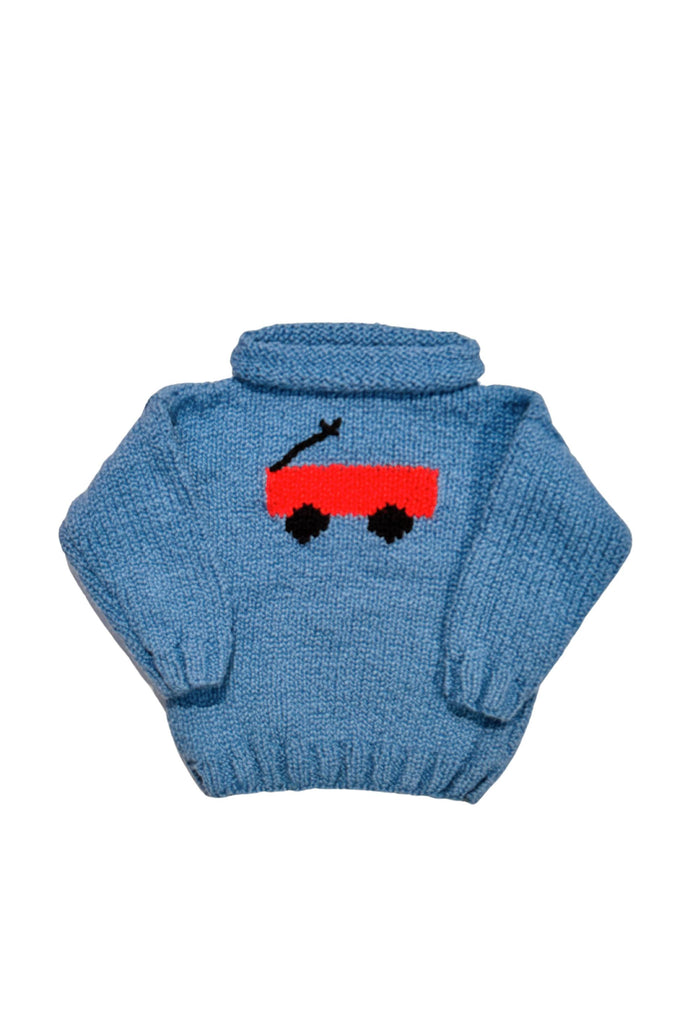 Wagon Motif Blue Sweater