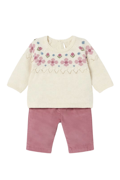 Pink Corduroy Pants and Sweater Set