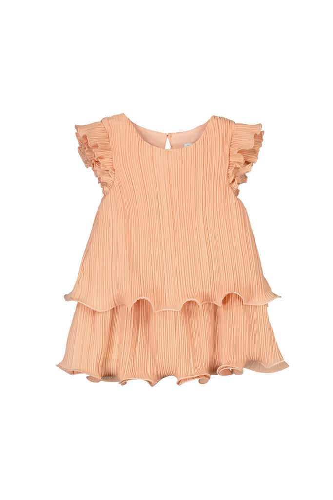 Salmon Pleated Crepe Dress