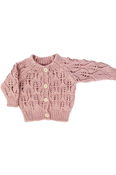 Huggalugs - Pink Leaf Lace Knit Cardigan