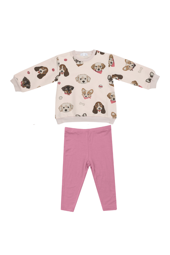 Pretty Puppy Faces Puffy Sweatshirt & Jogger Set