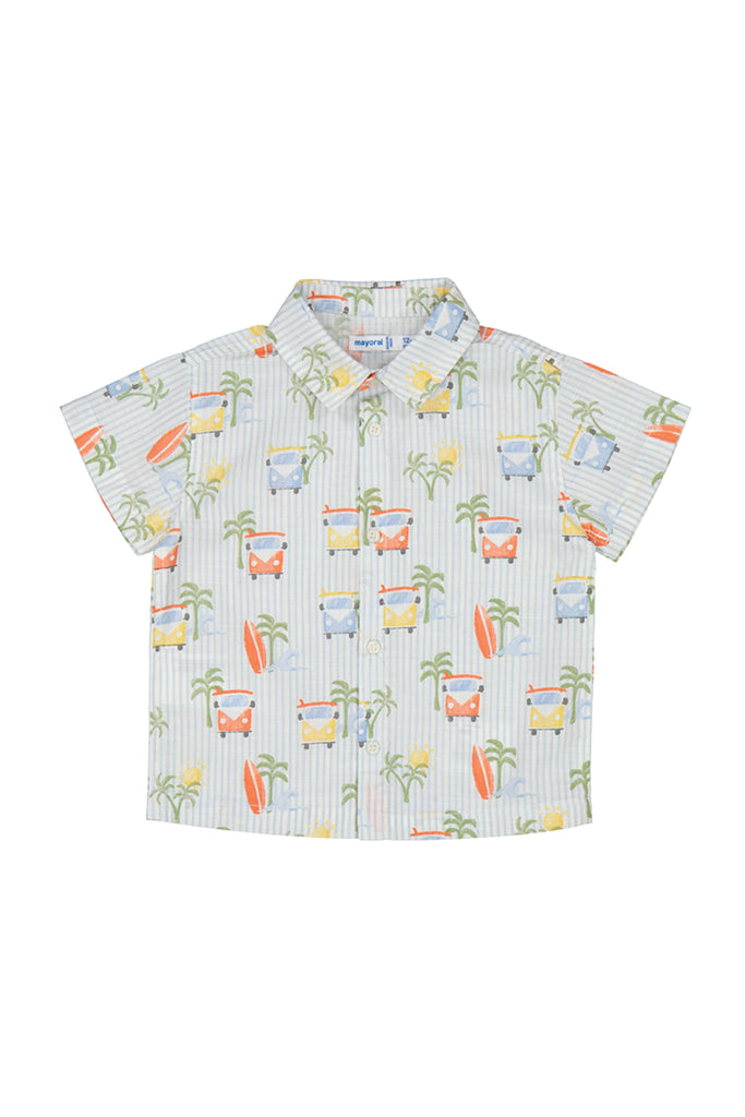 Short Sleeve Surf Print Button Down Shirt