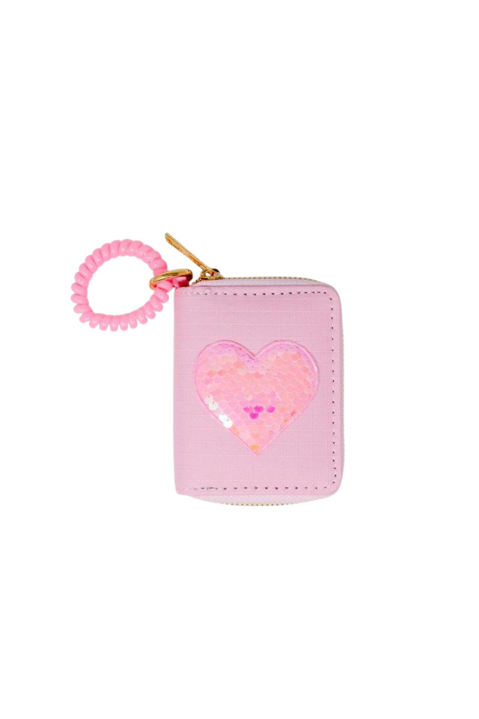 Sequin Heart Spiral Strap Wallet - Pink