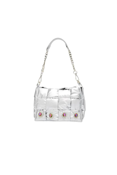 Jeweled Puff Woven Hand Bag