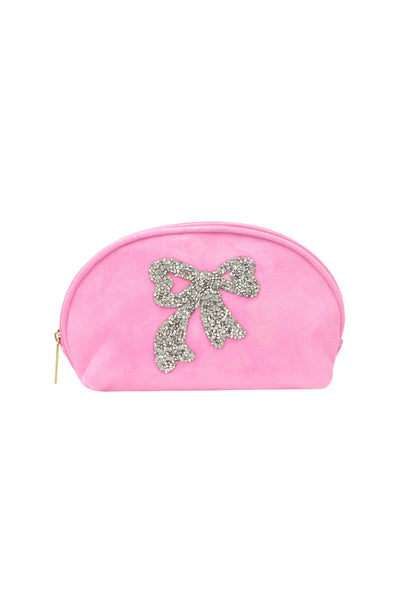 Glitter Bow Oval Cosmetic Bag