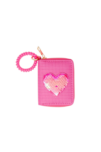 Sequin Heart Spiral Strap Wallet - Dark Pink