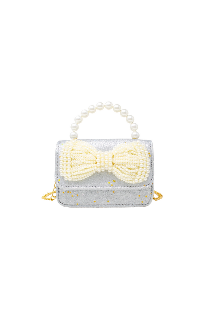 Glitter Pearl Handle Bow Handbag - Silver