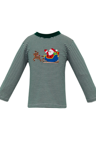 Claire & Charlie - Green Stripe Santa Sleigh T-Shirt