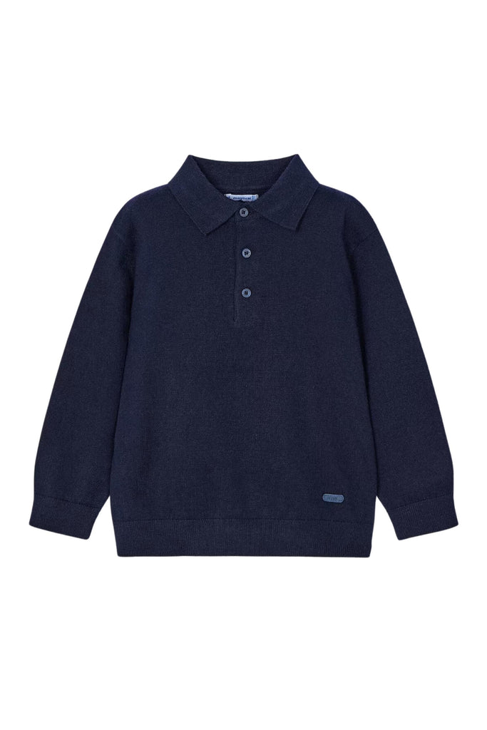 Navy Long Sleeve Knit Polo