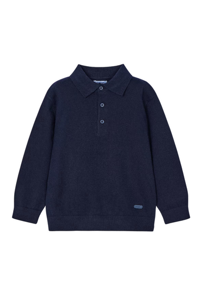 Navy Long Sleeve Knit Polo