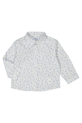 Boat Print Long Sleeve Button Down Shirt