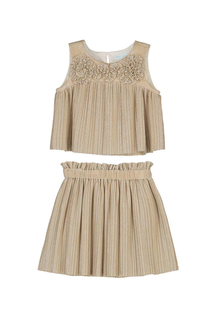 Gold Pleated Knit Skirt Set