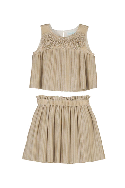 Gold Pleated Knit Skirt Set