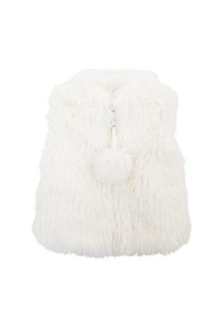 American Widgeon - White Pom Pom Faux Fur Vest