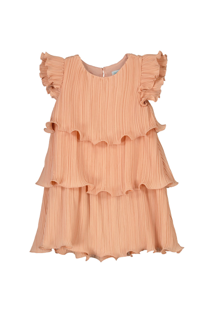 Salmon Pleated Crepe Dress