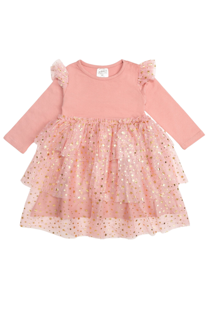 Sweet Wink - Blush Shimmer Holiday Long Sleeve Tutu Dress