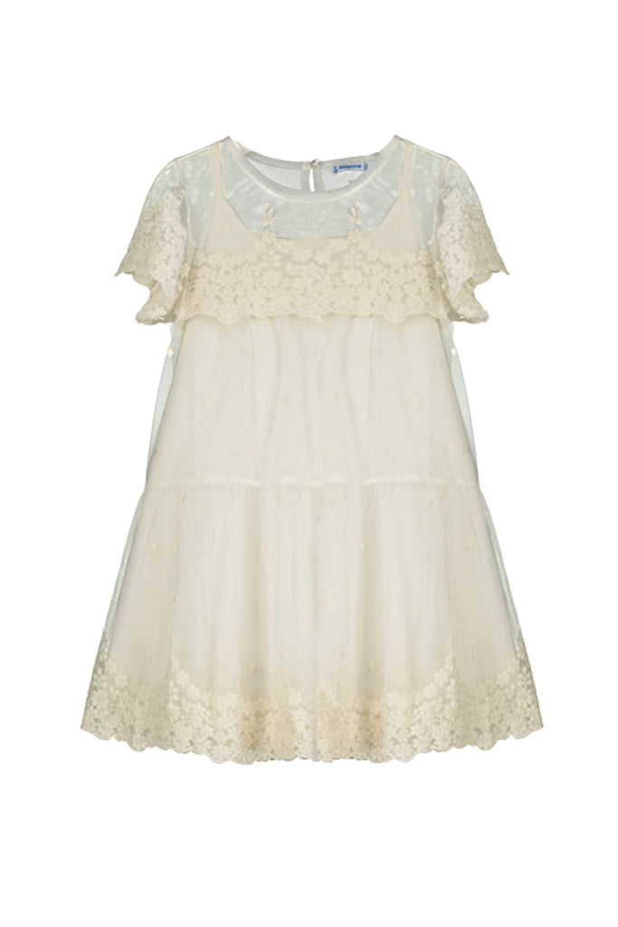 Embroidered Tulle Dress Bone