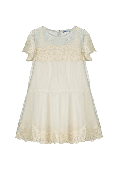 Embroidered Tulle Dress Bone