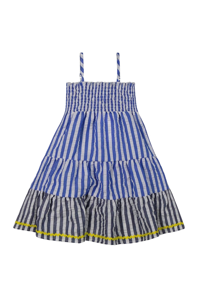 Deux Par Deux - Stripe Smocked Seersucker Peasant Dress