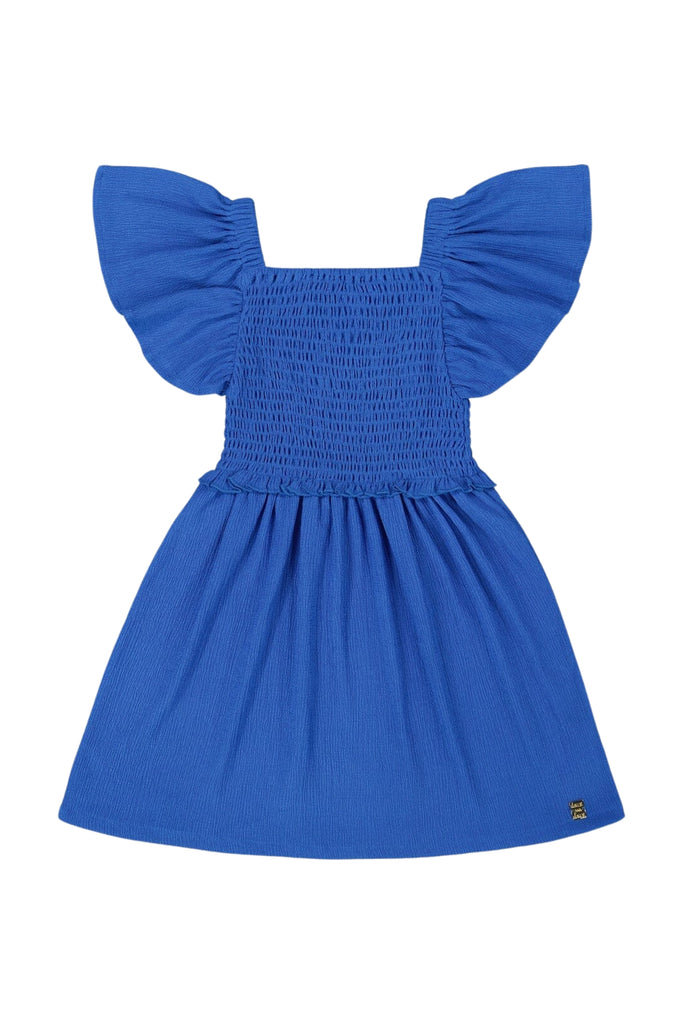 Deux Par Deux - Blue Textured Knit Smocked Dress