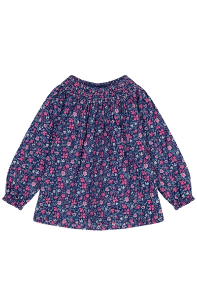 Busy Bees - Pink Navy Floral Gerogina Smocked Top