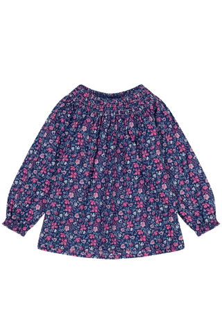 Busy Bees - Pink Navy Floral Georgina Smocked Top