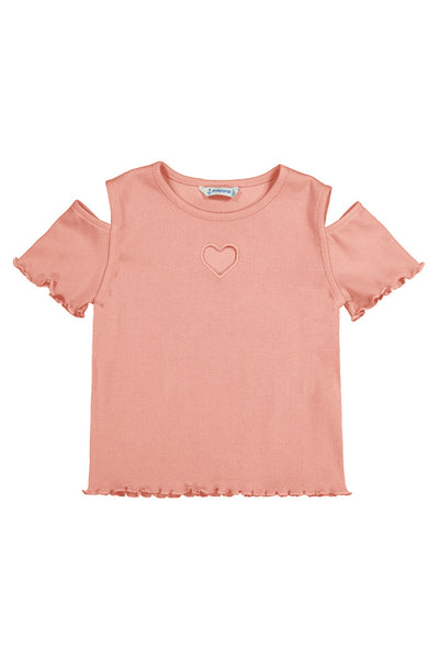 Pink Heart Cutout Short Sleeve T-Shirt