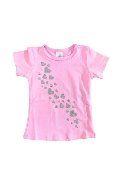 Falling Hearts Flat Sleeve Tee - Pink