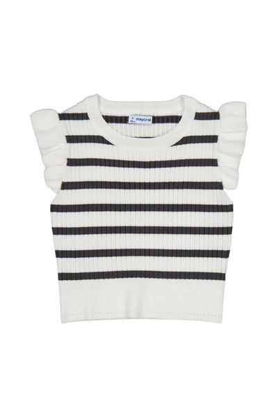 Ruffle Sleeve Striped Ribbed Top