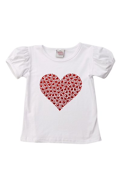 Red Full Of Hearts Puff Sleeve Tee - White