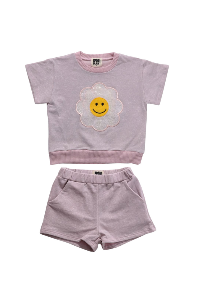 Petite Hailey - Metallic Daisy Sweatshirt Set Pink