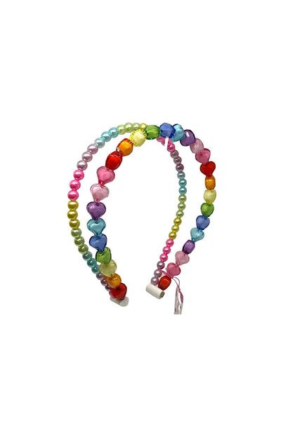 Beaded Heart Double Headband - Rainbow