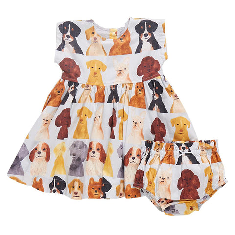 Pink Chicken - Baby Adaline Dress Set LTB Watercolor Dogs