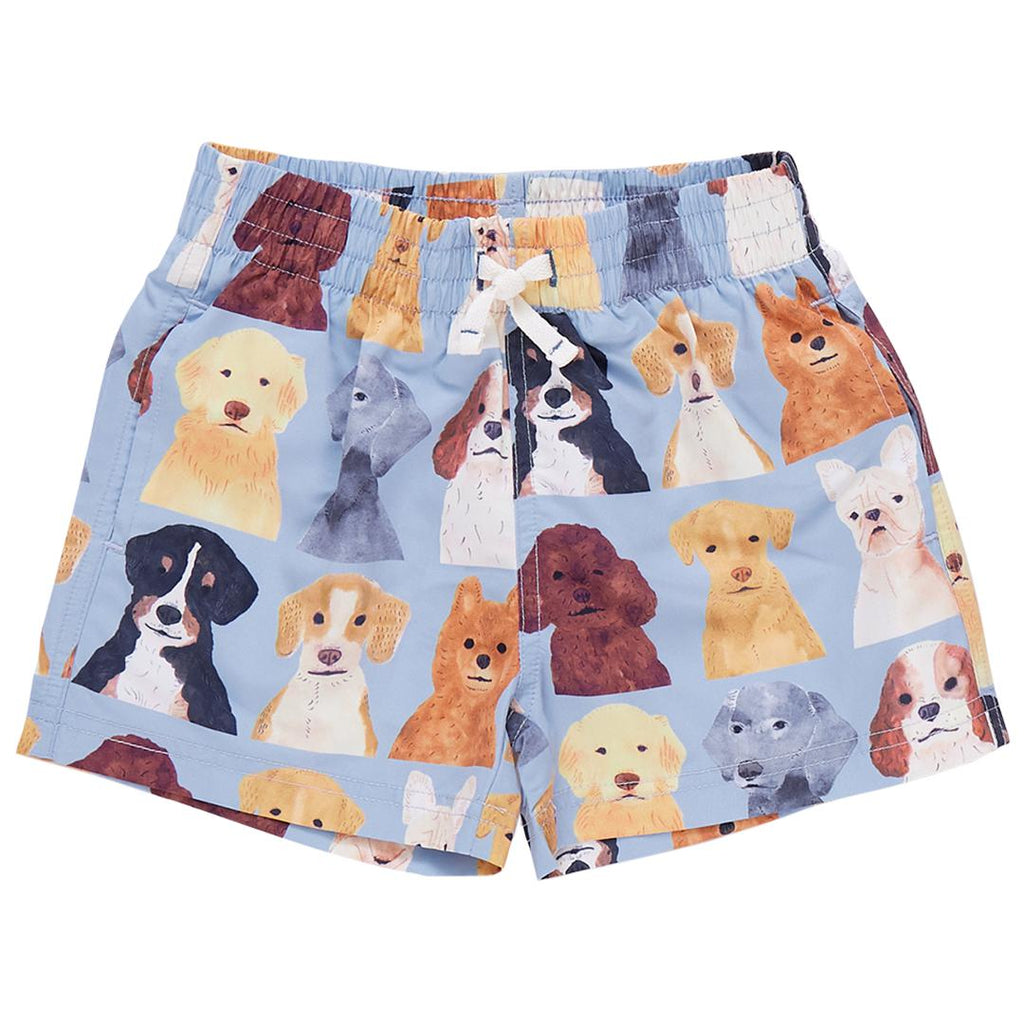 Pink Chicken - Boys Light Blue Watercolor Dogs Swim Trunk